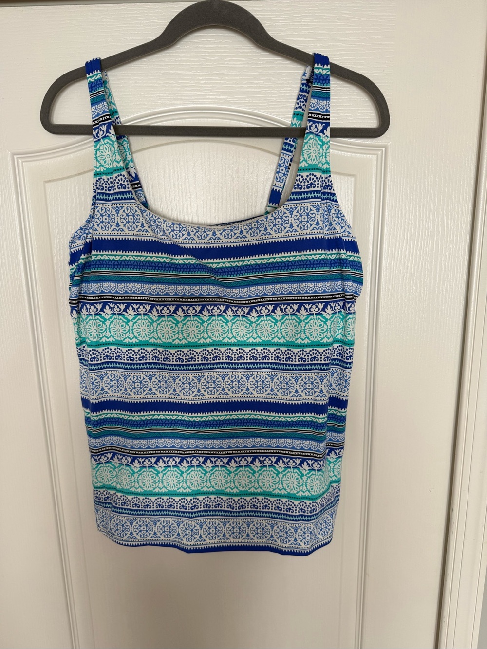 Lands' End Blue, Teal & White Striped Women's Swim Tankini top